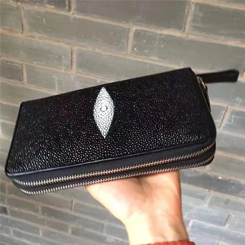 

Authentic Real True Stingray Skin Unisex Women Wristlets Purse Genuine Exotic Leather Lady Clutch Bag Female Large Card Holders