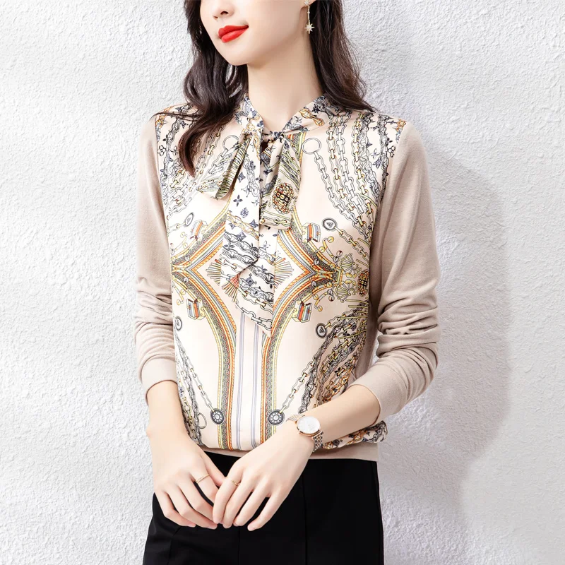 

Knitting Women's Blouse Loose Polo Girl's Shirt Spring Autumn Clothing Fashion Long Sleeve Top Casual Print Lady Blusas Houthion