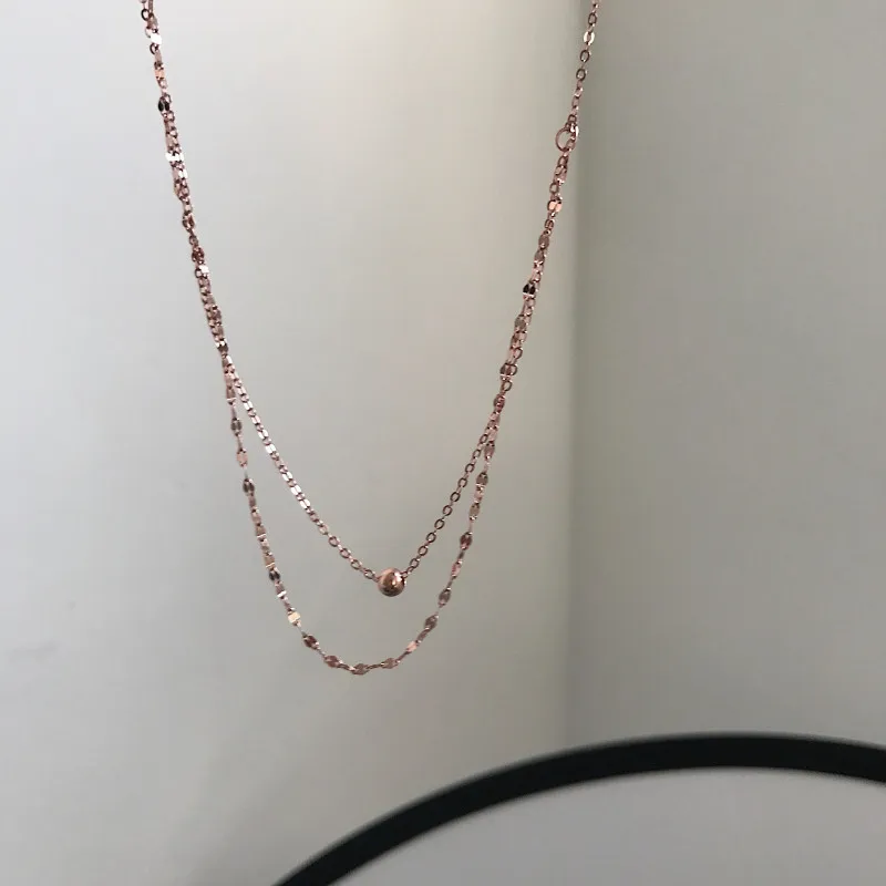 925 Стерлинговое серебро розовое золото Двухслойное bean bead короткое ожерелье с
