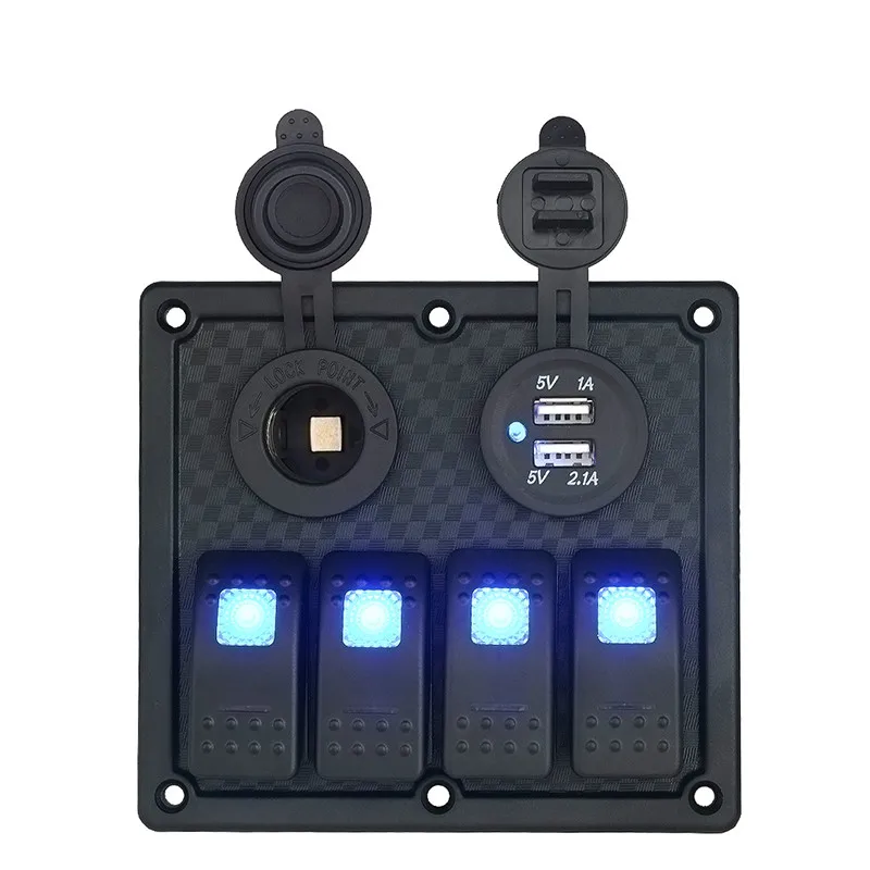 4 х клавишный кулисный выключатель для лодки двойной USB разъем прикуривателя