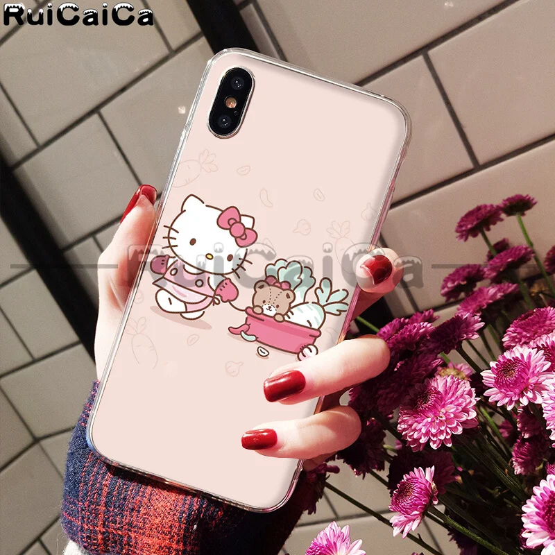 RuiCaiCa прекрасный розовый чехол hello kitty Coque Shell для телефона iPhone 5 5Sx 6 7 7plus 8 8Plus X XS MAX XR