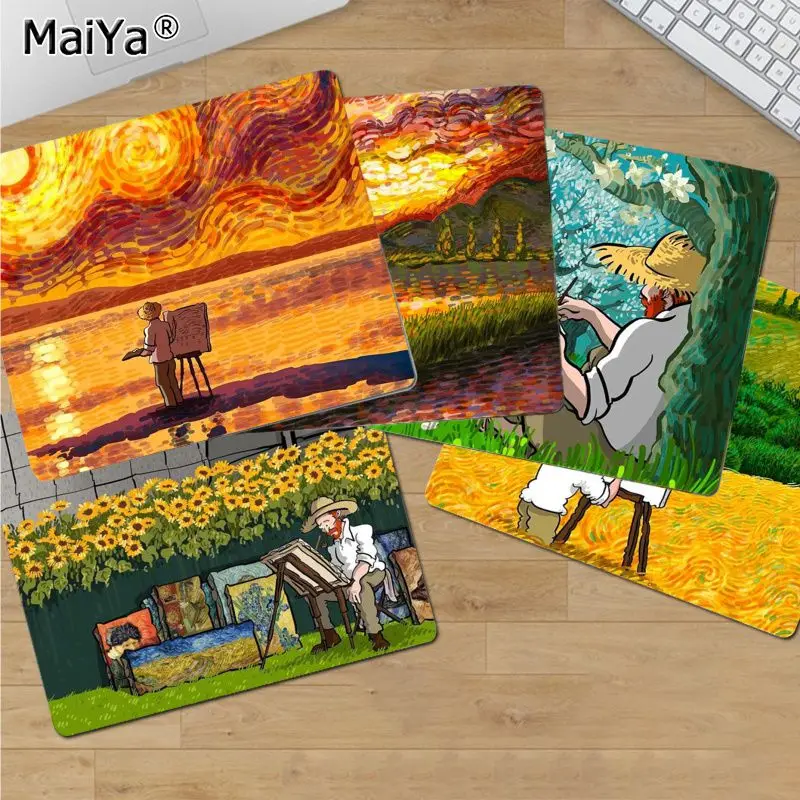 

MaiYa Van Gogh масляная живопись, игровые скоростные мыши, розничная продажа, маленький резиновый коврик для мыши, гладкий коврик для письма, наст...