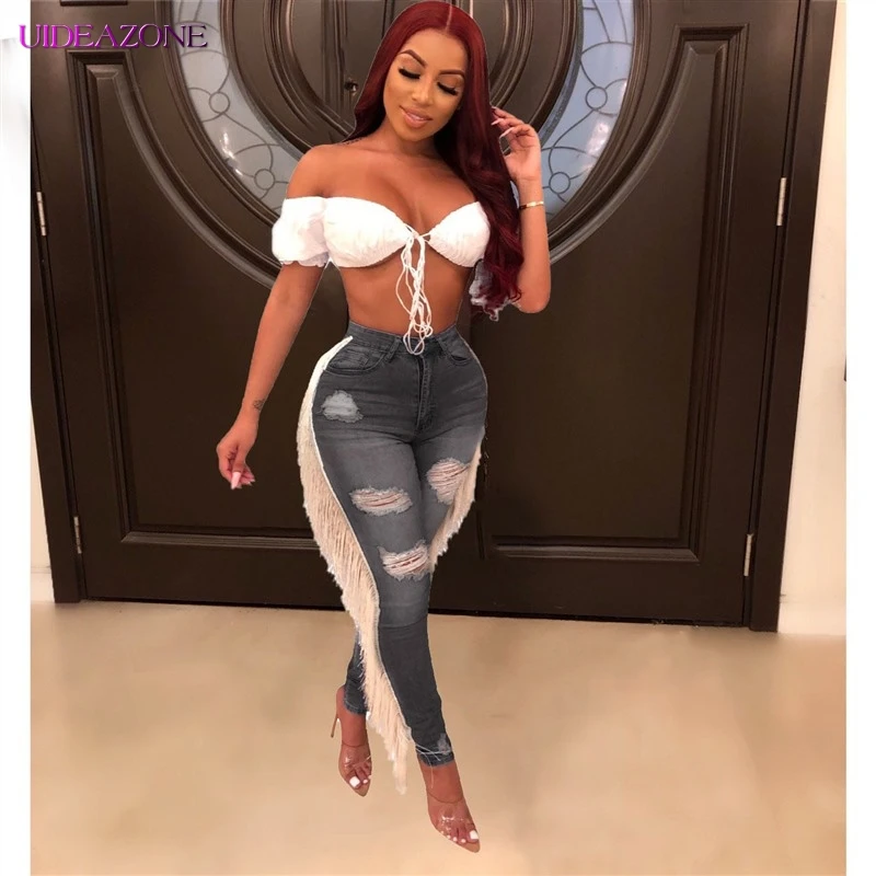 UIDEAZONE сексуальные женские летние джинсы с высокой талией рваные узкие джинсовые