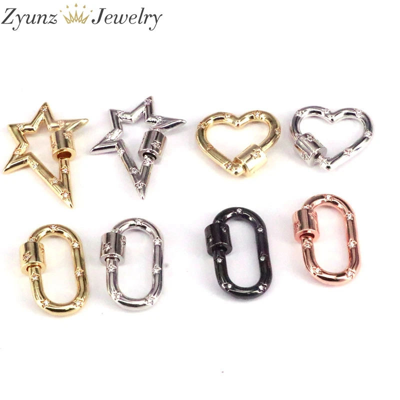 

5PCS, CZ star/heart/oval screw clasp, carabiner clasp, carabiner jewelry
