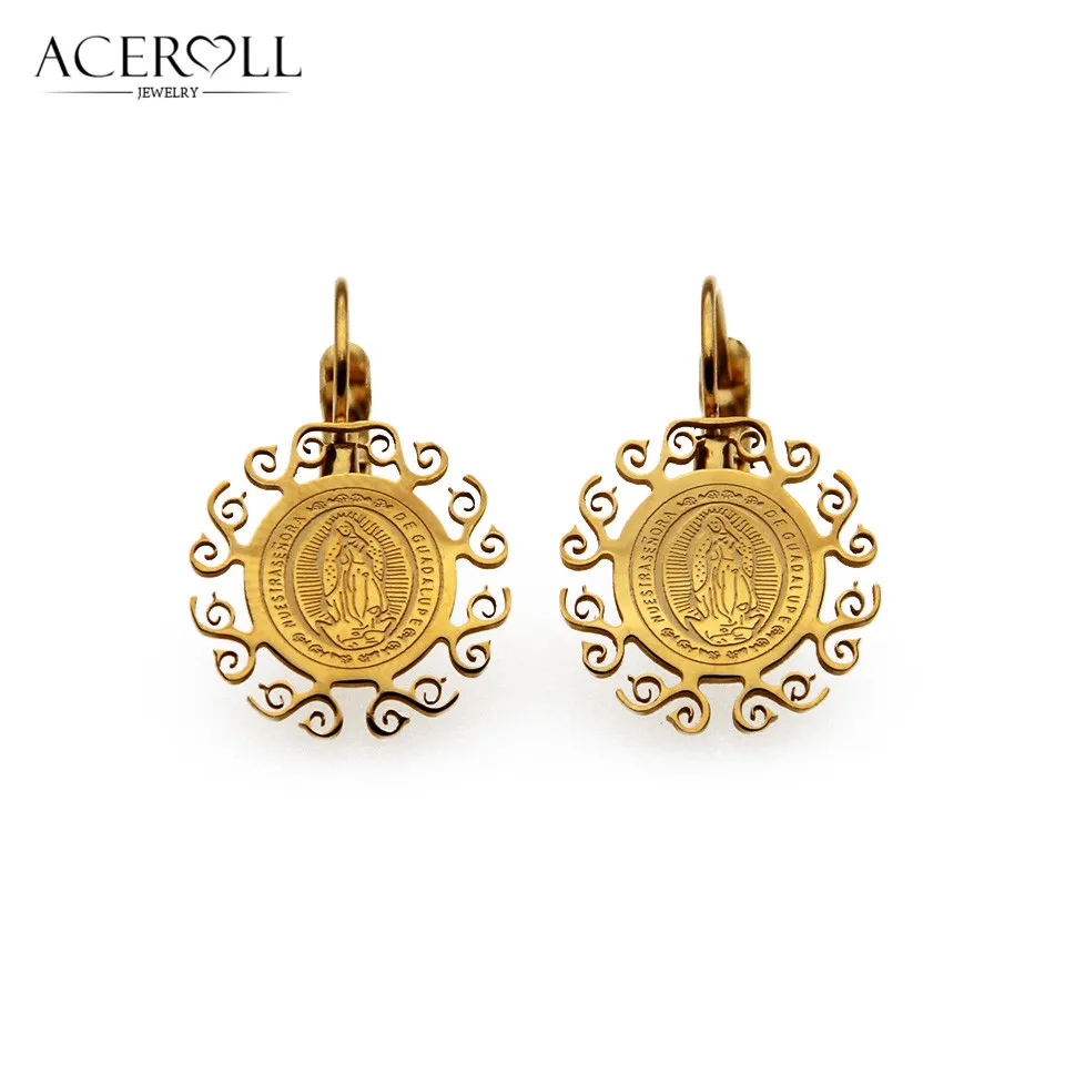 ACEROLL Женские круглые или овальные серьги Клипсы из нержавеющей стали с медалью