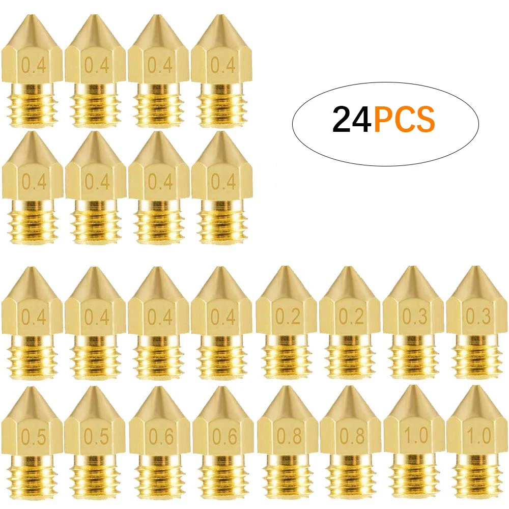 

24PCS 3D Printer Nozzles MK8 M6 Extruder Nozzles 0.2mm 0.3mm 0.4mm 0.5mm 0.6mm 0.8mm 1.0mm for Makerbot Creality CR10 Ender 3 5