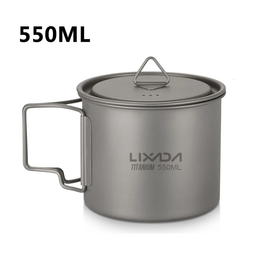 Lixada 300 мл-750 мл Ультралегкая титановая чашка, портативная походная чашка для пикника, чашка для воды, кружка для кофе, чая со складной ручкой - Цвет: 550ml