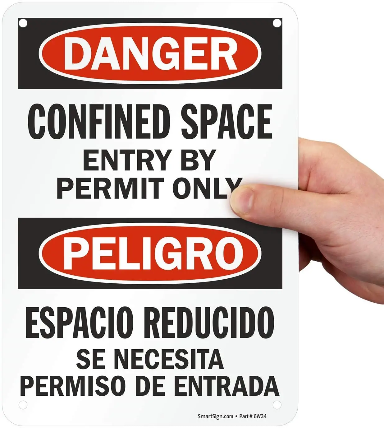 

"Danger Confined Space, Entry By Permit Only" Bilingual Sign | 7" x8" Aluminum