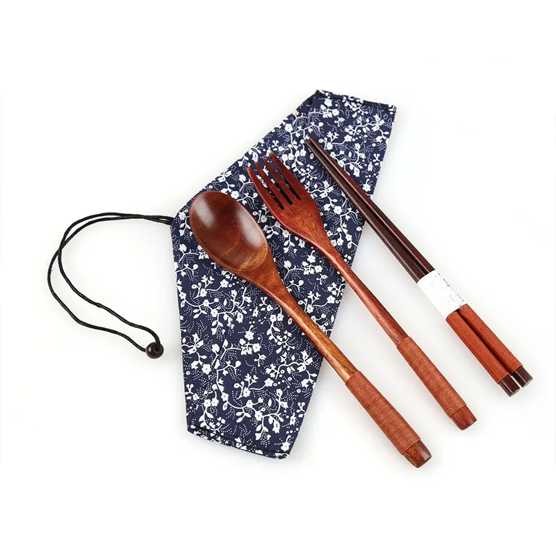 Портативная посуда деревянные столовые приборы в комплекте с полезной