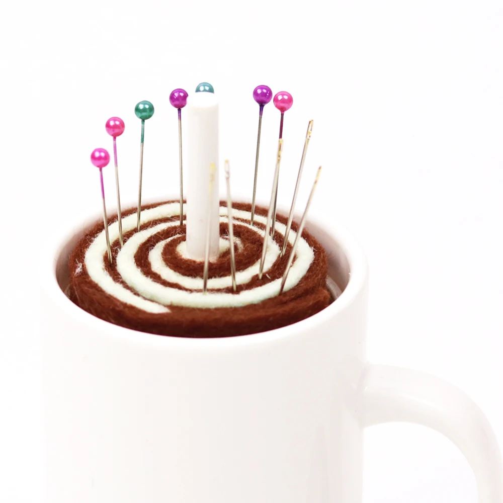 1pc Coffee Cup Shape DIY Craft Needle Pin Cushion Holder Sewing Kit Pincushions with 12pcs Pins for Needlework Supplies | Дом и сад