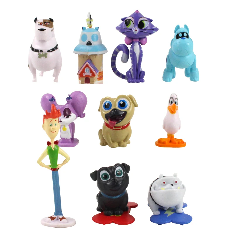 

12pcs set 0.5cm-8cm Puppy Dog Pals Bingo Rolly Bob dog and friends pug puppies PVC Figure Collectible Model Toy