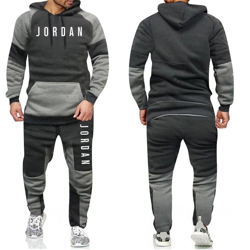 

Men's Hoodie, printed sweatshirt, two-piece casual sportswear, running shirt, striped Sweatshirt set