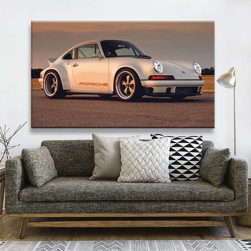

Modern Art Decorative Paintings Supercars 911 White Car side view Wall Picture Canvas Posters Prints Bedroom Home Decor Unframed