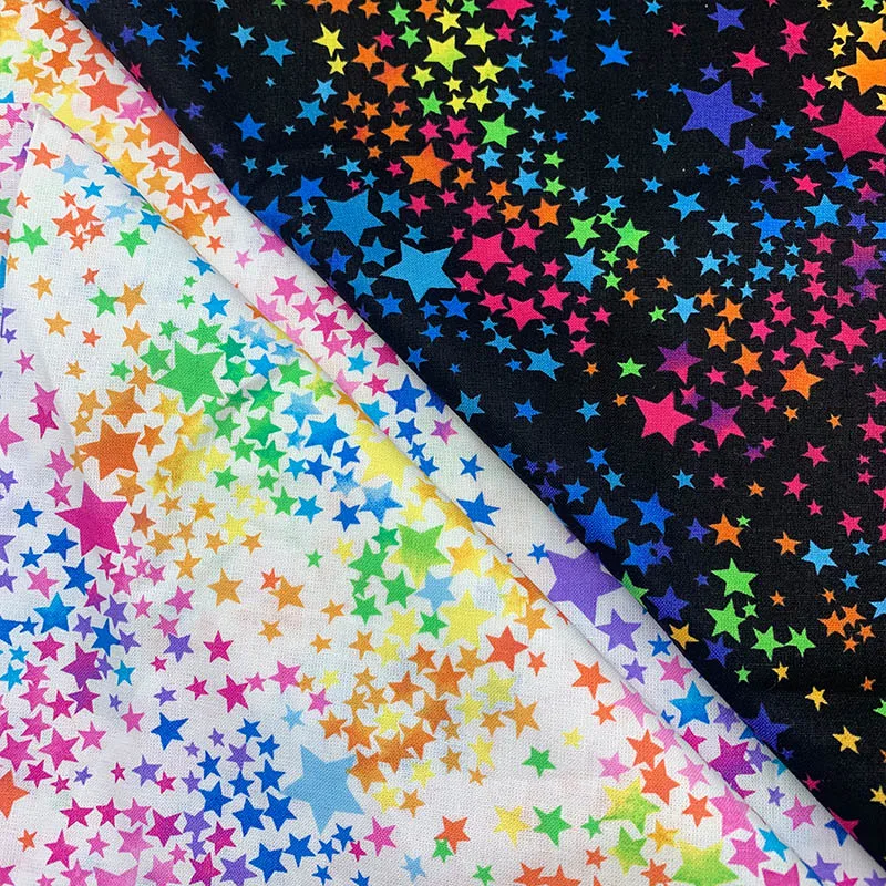 

Y.zhe Beautiful 100% Cotton Fabric Black/White Colorful Stars Pattern Digital Printing Sewing Material Children Fabric Diy Shirt