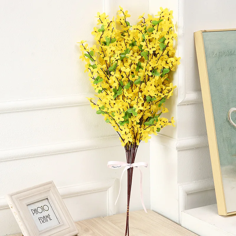 

65cm 11 forks Simulation Yellow Winter Jasmine Window Home Living Room Idyllic Floor Flower Decor Artificial Silk Fake Flowers