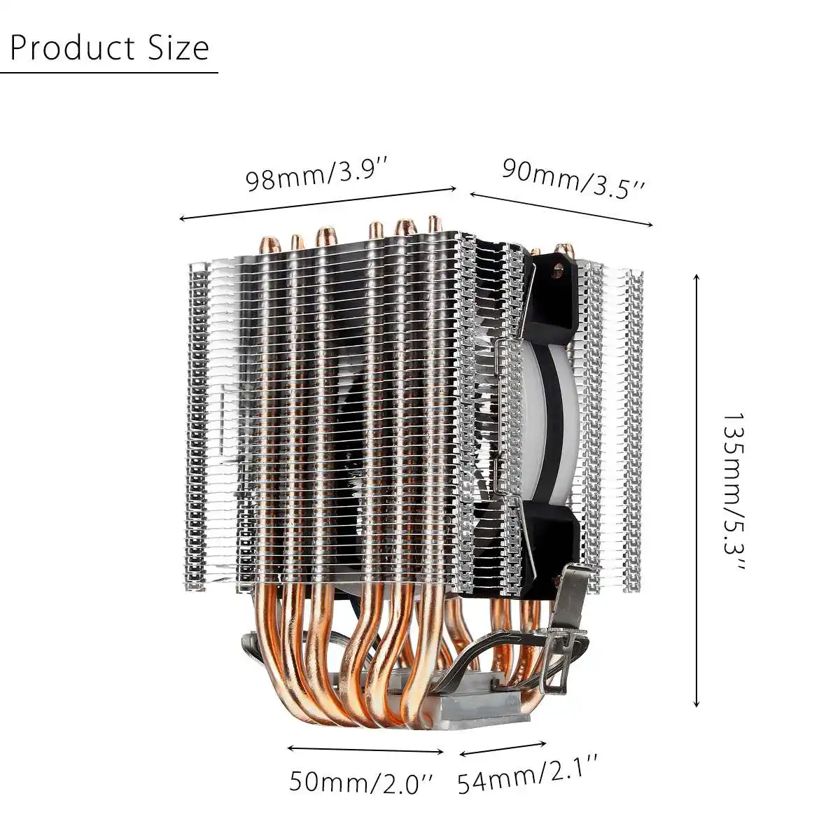 

CPU Cooler Cooling Fan Heatsink Quiet 6 Heat Pipes for Intel 775/1150/1151/1155/1156/1366 and AMD All Platforms 5 Color Lighting