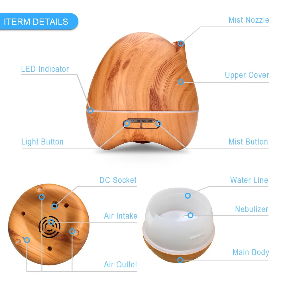 Ультразвуковой увлажнитель воздуха 550 мл Ароматический диффузор эфирного масла