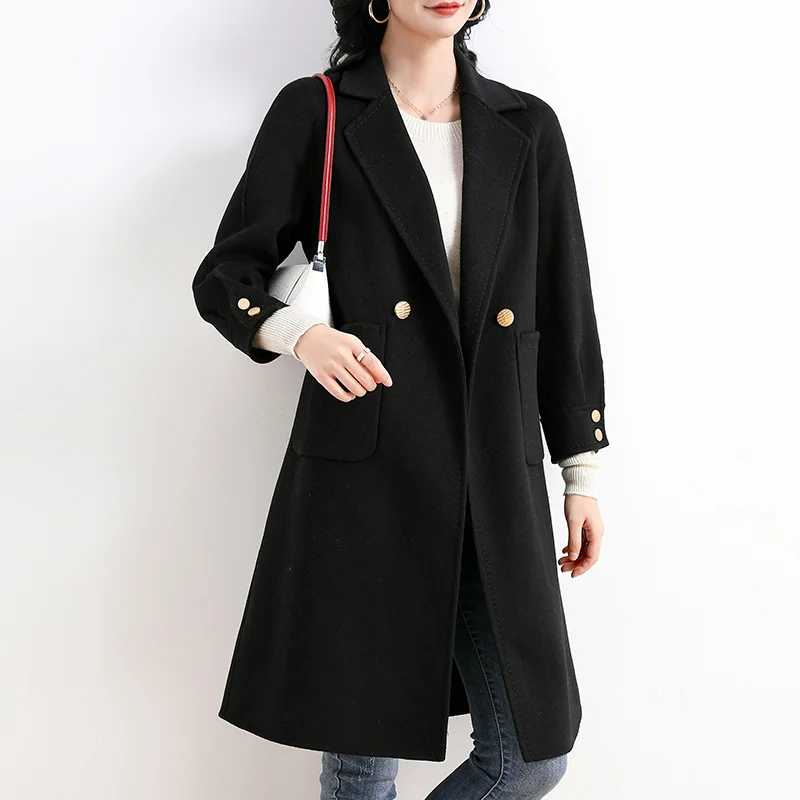 

Женское зимнее пальто с лацканами, Простой ремень, рукав реглан из хлопка и шерсти, Женская куртка средней длины с карманами 100%
