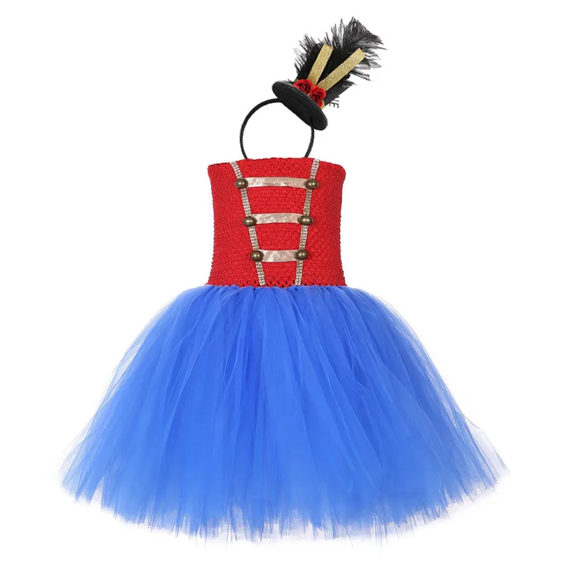 Blue dress hair Необычные Цирк манежа Туту платье солдата костюмы в стиле "щелкунчика" утепленный ввельветовый Детский комплект красные, черные платье для дня рождения, костюм на Хэллоуин для девочки, одежда - Цвет: Blue dress hair