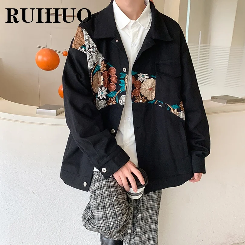 

RUIHUO Embroidered Bomber Jacket Men Clothing Korean Style Mens Jacket Coat Streetwear 5XL 2021 Autumn New Arrivals