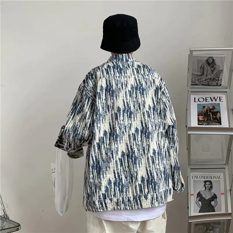 Джинсовые куртки Tie-dye мужская верхняя одежда в стиле Хай-стрит однобортная