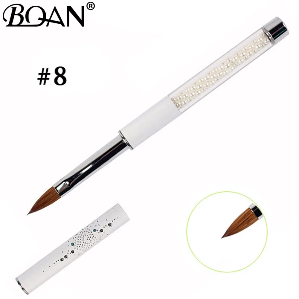 white size 8 BQAN 1 шт.#8#10#12#14#16#18#20 колинский Соболь акрил#10 кисть для дизайна ногтей УФ-гель Кисть-ручка для резьбы жидкий порошок DIY Рисунок ногтей - Color: white size 8
