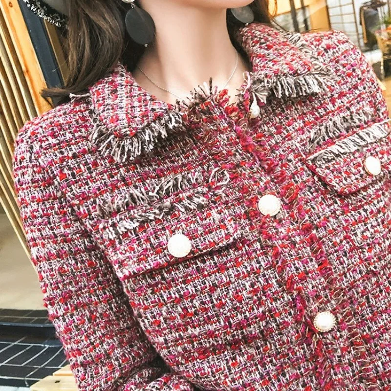Весна Осень Элегантный твидовый Мини Женский уличный однобортный шерстяной