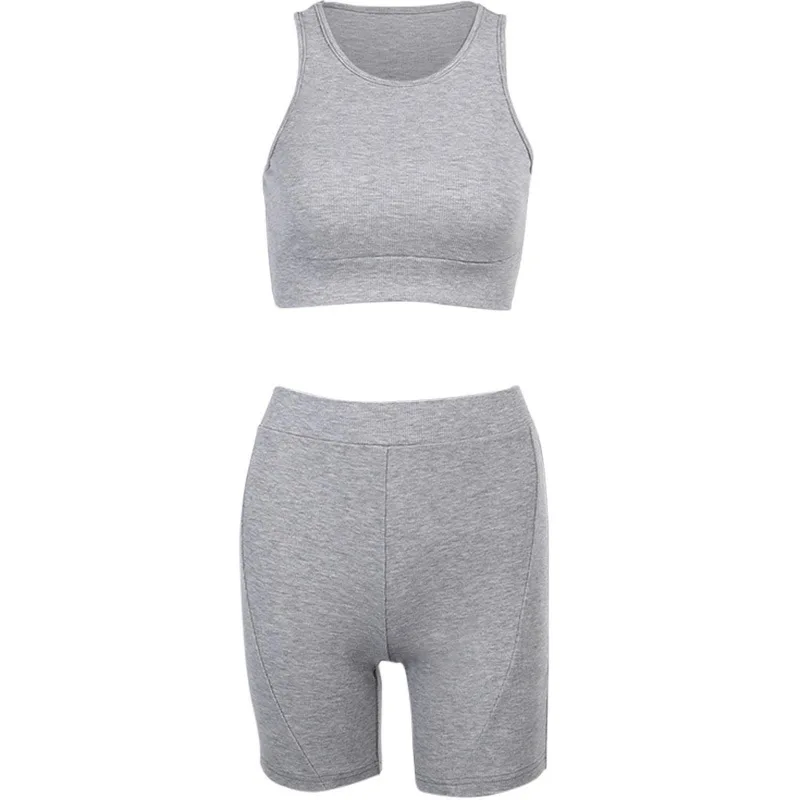 

Woman Fitness Tracksuit 2 Piece Set Slim Crop Top + Shorts Active Wear Outfits Skinny Stretch Ribbed Outwear Two Piece Set Women