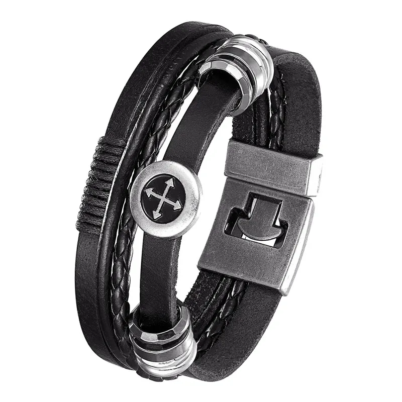 

2020 New Fashion Bracelet Men's Leather Cross Bracelet Rock Punk Skeleton Bead Bracelet Bracelet Casual Jewelry Men's Accessorie