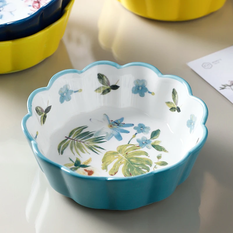 Керамическая тарелка с цветами для салата завтрака супа столовая посуда