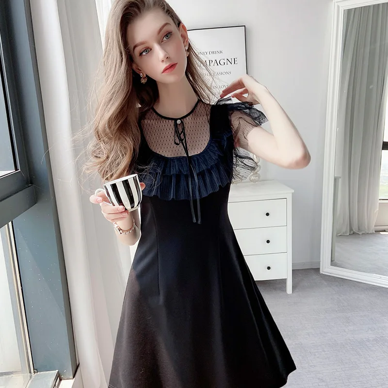 

Dabuwawa Black Vintage Party Going Out Elegant Ruffle Dress Modern Lady Women Sleeveless A-Line Solid Dresses Female DT1BDR042