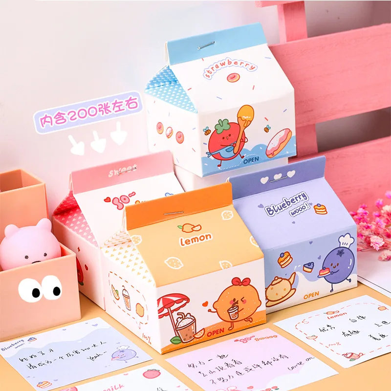 

Milk Carton Memo Pad Ins Cartoon Non-Sticky Removable Sticky Notes Student Cute Hand Account Boxed Paper 200 Page/Book