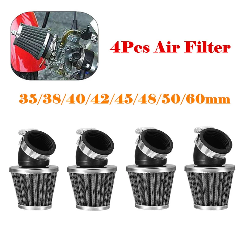

4 шт. Универсальный воздушный фильтр для мотоцикла, подходит для мотоцикла 110 125 140cc, мотоцикла, питбайка, квадроцикла, скутера 35/38/40/42/45/48/50/60 мм
