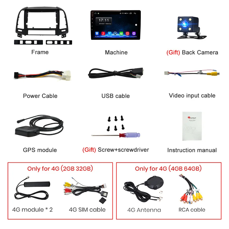 Junsun V1 pro 4G+ 64G CarPlay DSP Android 8,1 автомобильный Радио Мультимедиа Стерео Аудио плеер gps 2 Din для hyundai Santa Fe 2 2006-2012