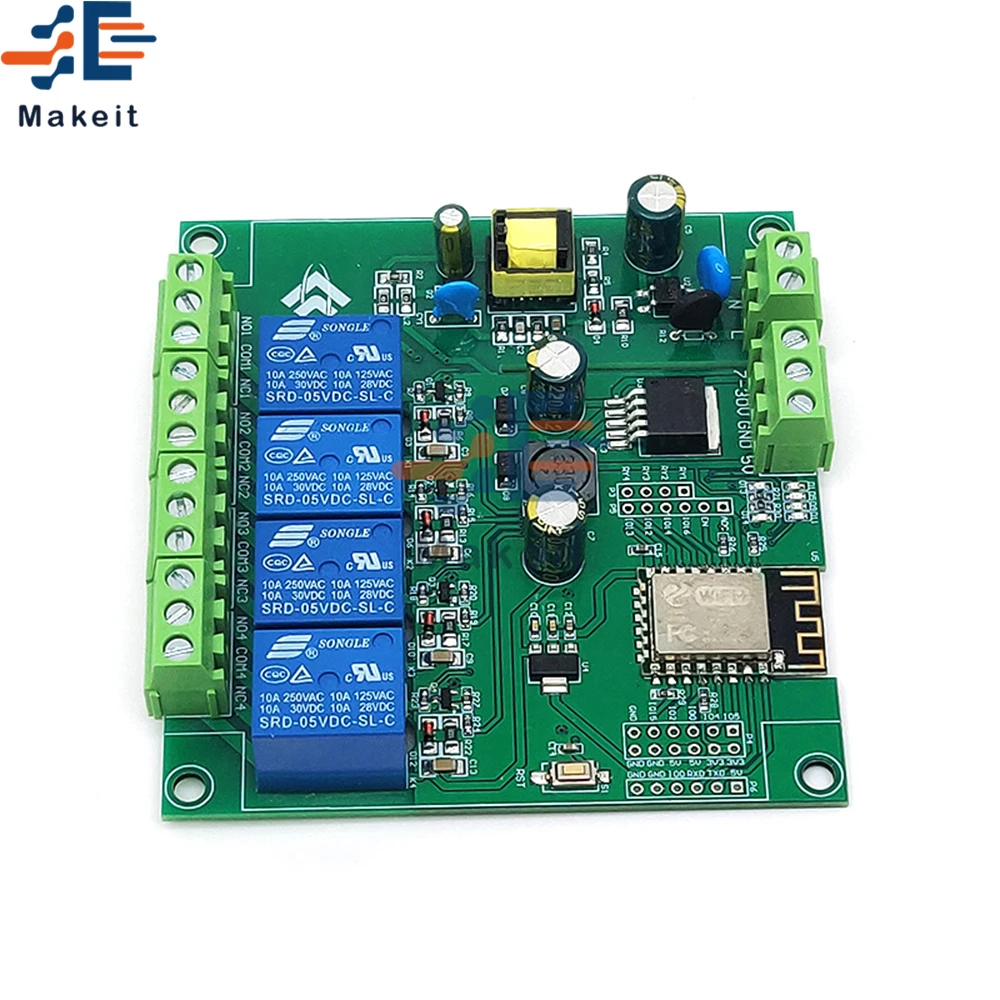 ESP8266 Беспроводной WI-FI 4 х канальный релейный модуль ESP-12F макетная плата для Arduino AC/DC