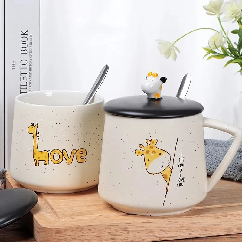 3D Жираф керамическая кружка с ложкой деревянной крышкой 380 мл одноразовая бритва