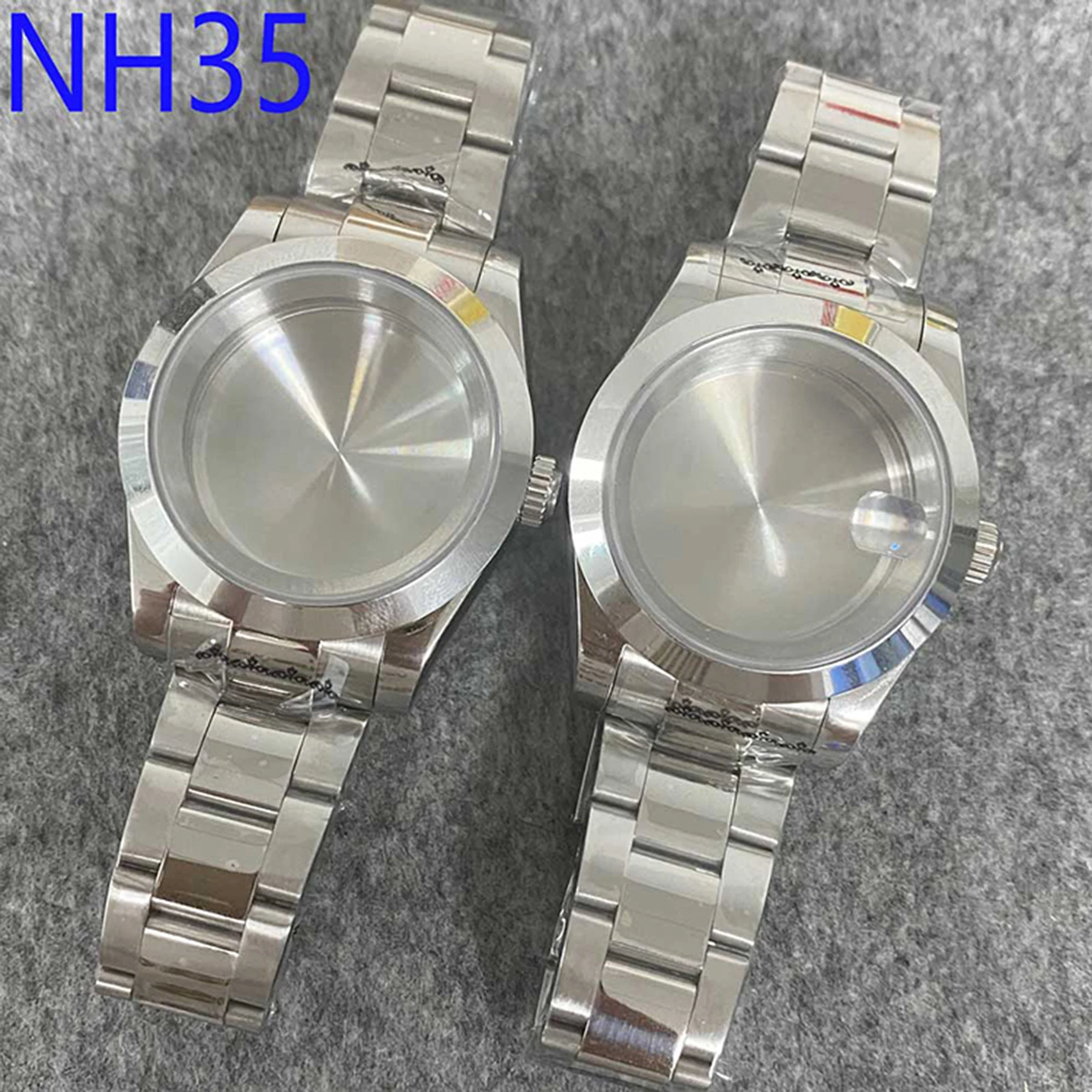 Watch Case + Strap 39MM Stainless Steel Cover Sapphire Glass Watch Case for NH35/NH36 Movement Modification Accessories Kits