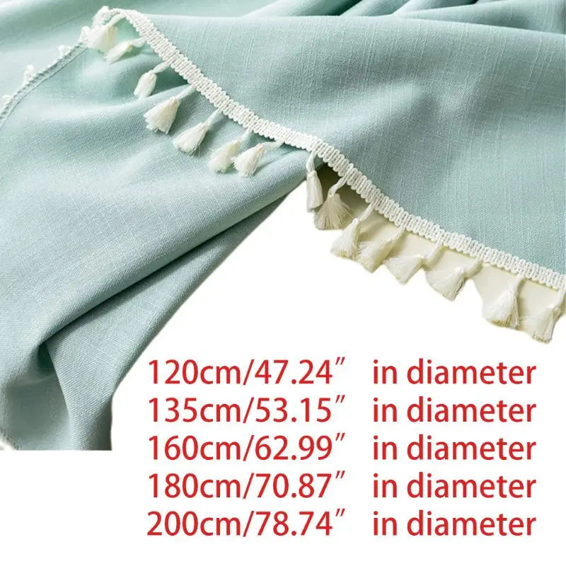 

Nordic Style Tassels Round Tablecloth Plain Solid Color Dust-Proof Water Resistant Faux Cotton Linen Kitchen Table Cover