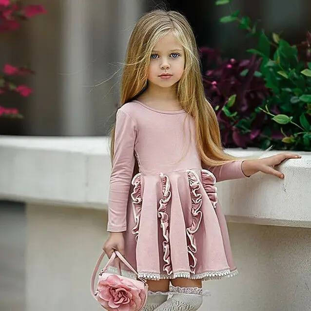 

Girls Princess Dress Toddler Kids Baby Girls Pink Long Sleeve Dress Princess Party Tutu Dress Spring Autumn Kids Clothing