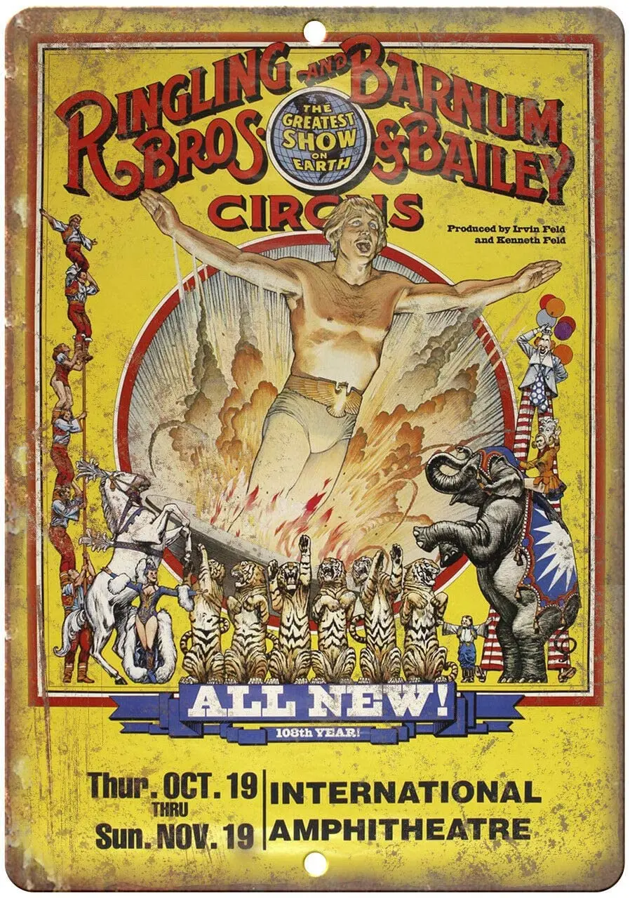 

Ringling and Barnum Bailey Circus Poster Metal Tin Sign Decor 12x8 Inch