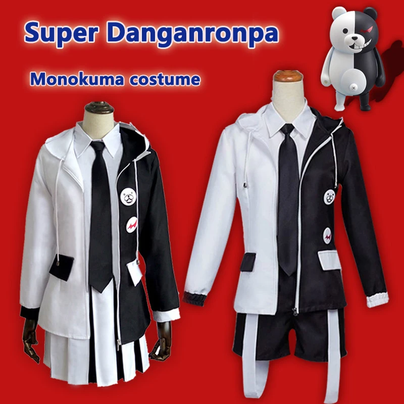 

Костюм монокумы для косплея из аниме Super Danganronpa 2 3, униформа для женщин и мужчин, юбка, рубашка, галстук, значок, костюм на Хэллоуин, карнавал