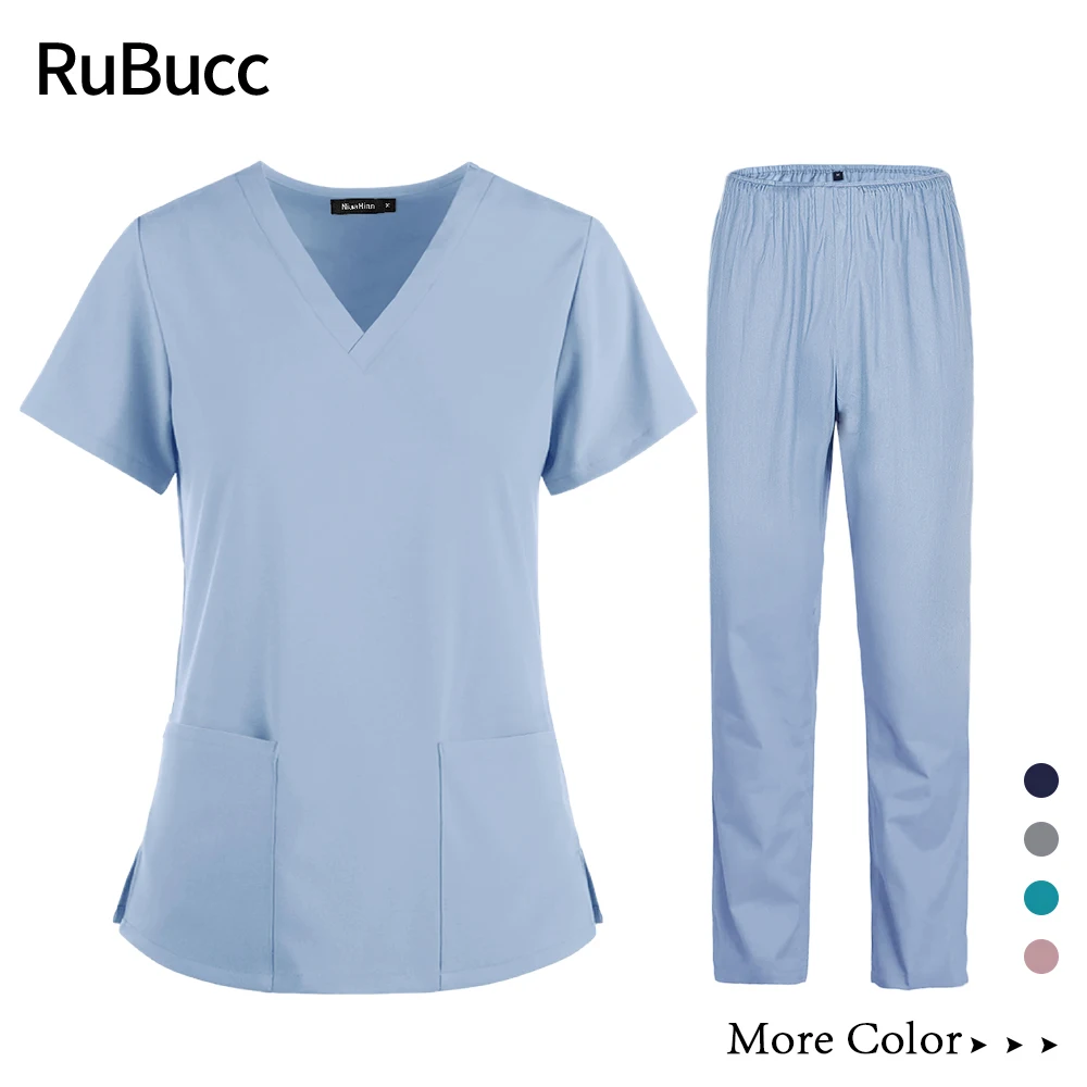 Uniformes médicos elásticos para enfermera, ropa médica de manga corta, pantalones de enfermería, verano, Tela ligera