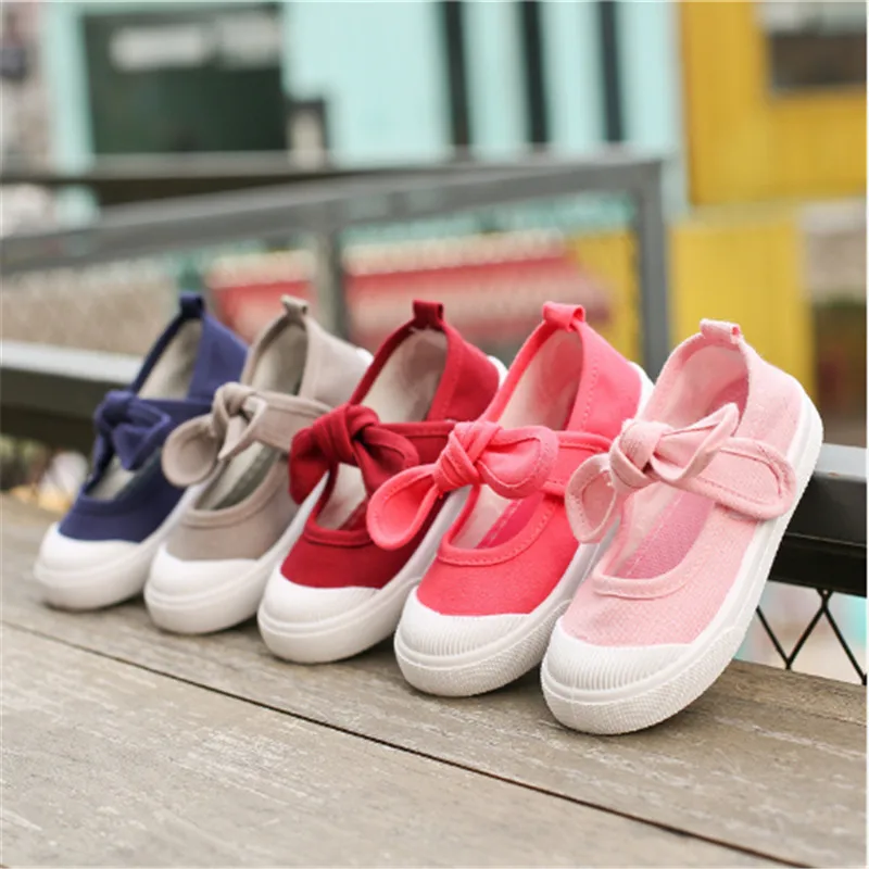 spring 2019 Baby Girl Shoes Canvas Casual Kids With Bowtie Bow-knot Solid Candy Color Girls Sneakers Children Soft | Детская одежда и