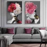 modern flower headgear golden female oil painting canvas print nordic poster wall art living room home decoration picture