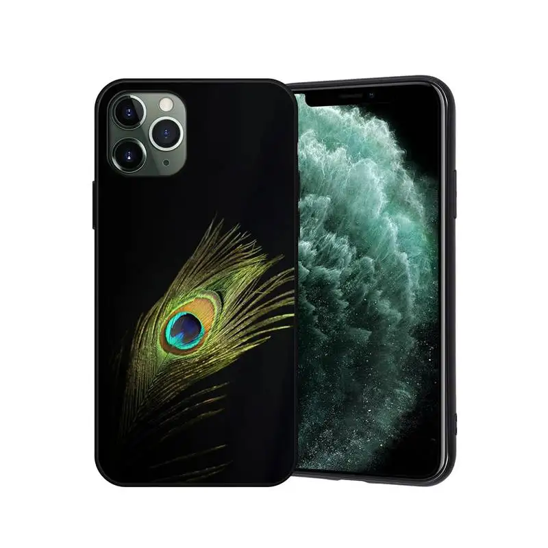 

Green Peacock Feather Phone Case For Iphone 11 PRO MAX X XS XR 6S 7 8 PLUS SE 2020 Cases Cover Designer Brand