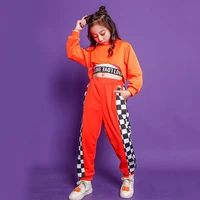 kid hip hop clothing mock neck sweatshirt crop top orange checkered streetwear split jogger pants for girl dance costume clothes