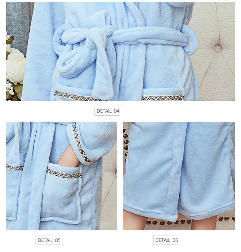 

Autumn&Winter Men Women Thickening Pajamas Me Flannel Women's Sleep Lounge Long Robe Thick Couple Flannel Home Service