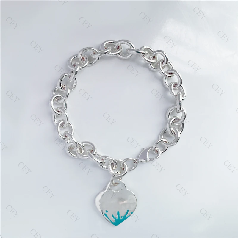 

Tf S925 sterling silver enamel classic heart-shaped graffiti bracelet female fashion personality style holiday gift jewelry