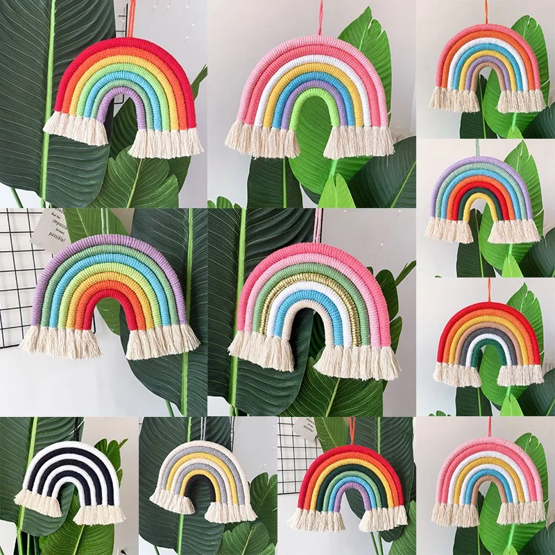 

Nordic Style Home Weaving Rainbow Tapestry Cotton Hand-Woven Color Ornaments Children Room Decoration Tassel Wall Hanging Decor