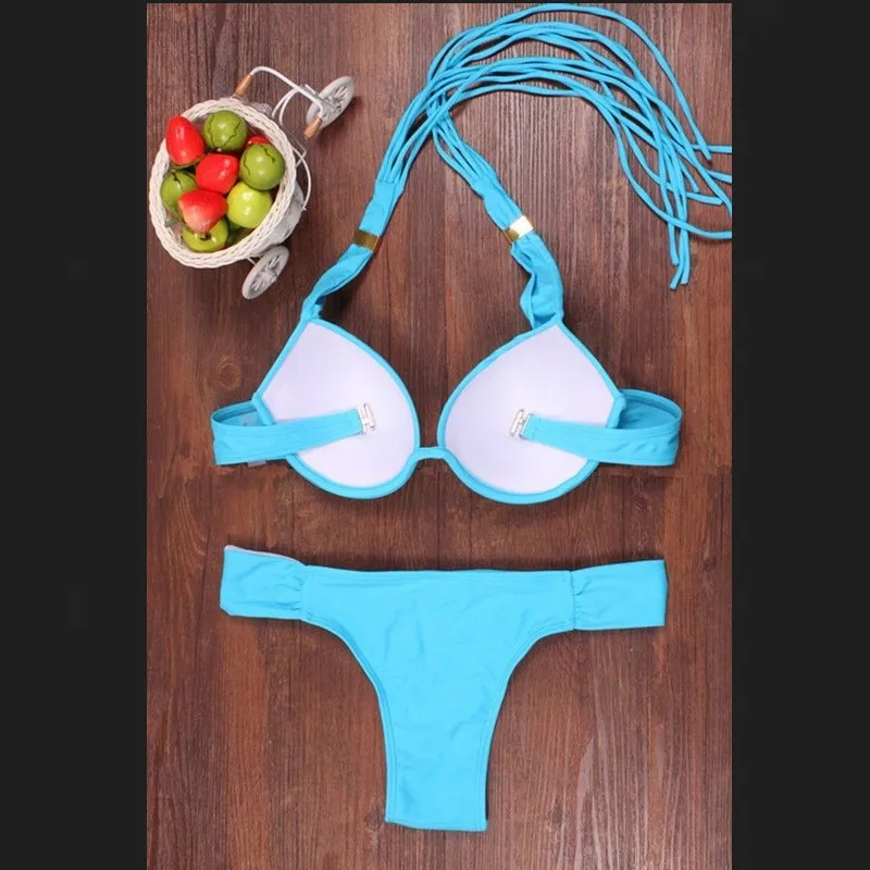 Женский комплект бикини с чашками пуш-ап купальный костюм бюстгальтером на